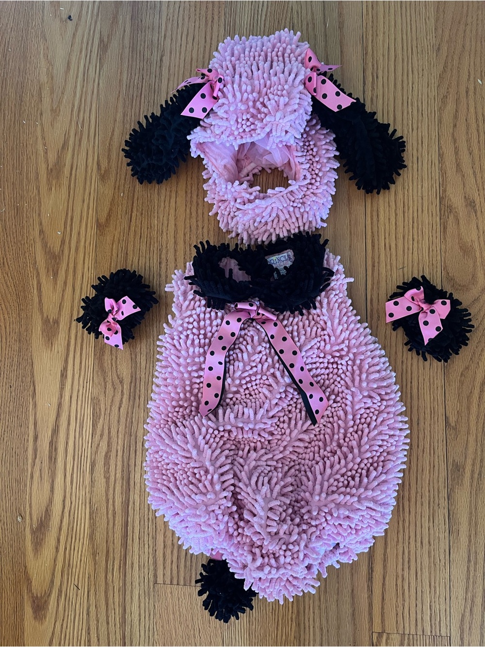 Prince Pink and Black Plush Poodle Costume with Polka Dot Bows